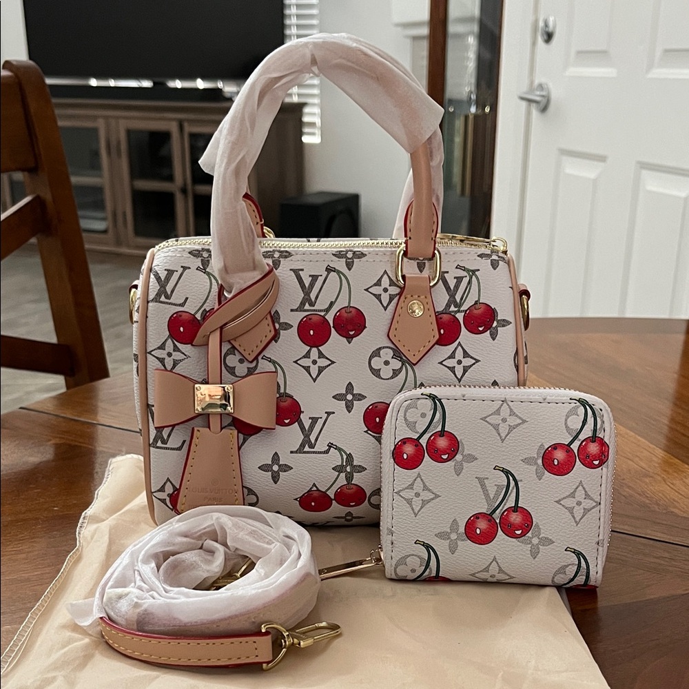 White and Red cherry Satchel Bag
